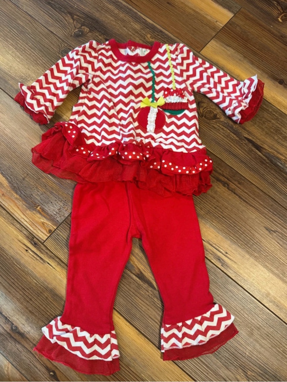 Size 6 month Red Chevron ruffle kids Nursery Rhyme outfit